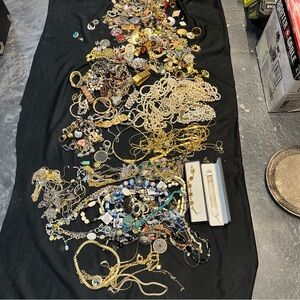 Huge grab bag of vintage jewelry, sterling, solid 10K 14k rings and gemstones